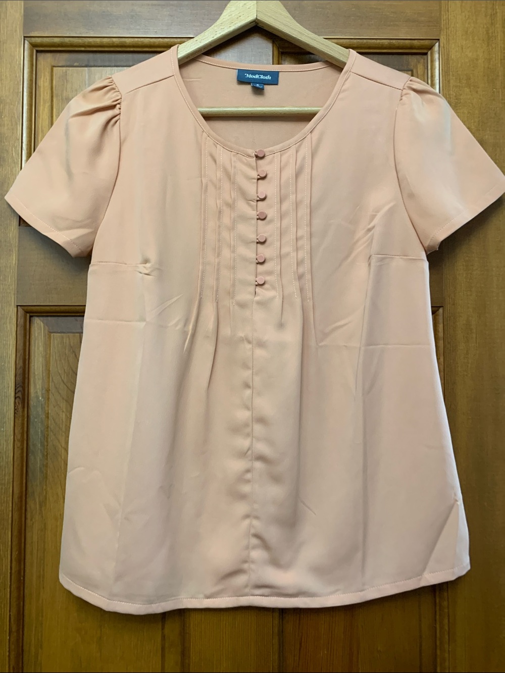ModCloth Peach Blush Short-Sleeve Pintuck Button Blouse